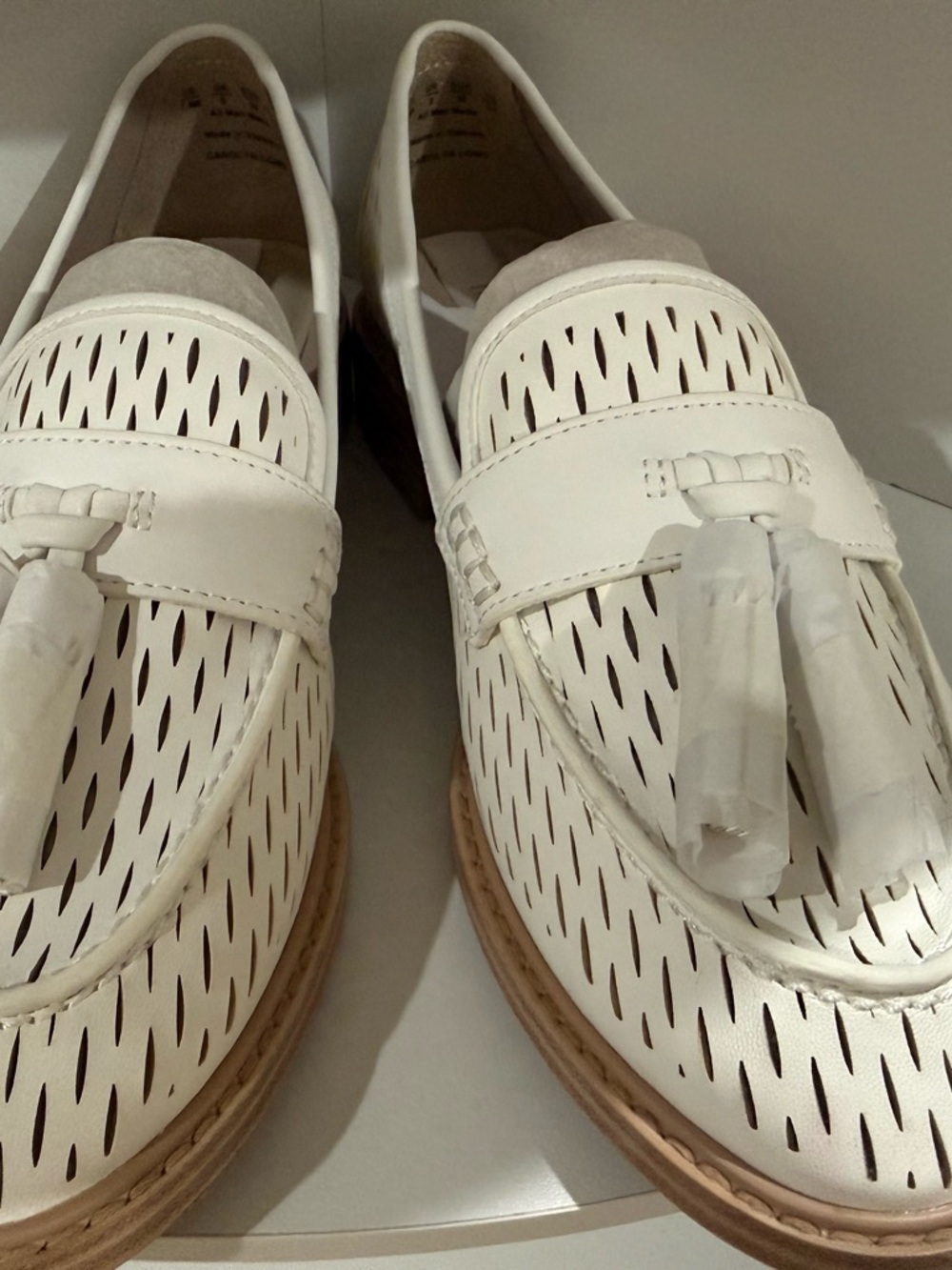 Franco Sarto White Perforated Tassel Loafers